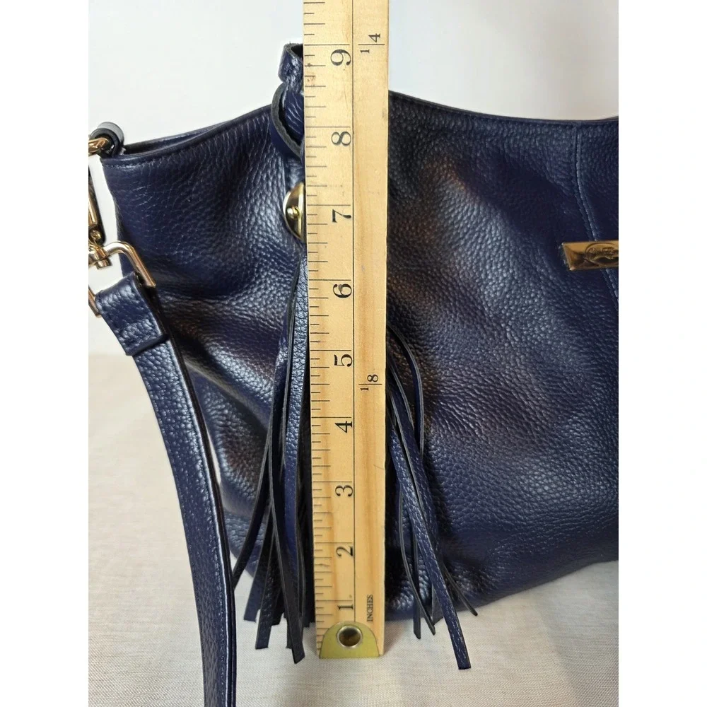 Onna‎ Ehrlich Navy Blue L Satchel Crossbody Pebbled Leather Handbag Classic EUC